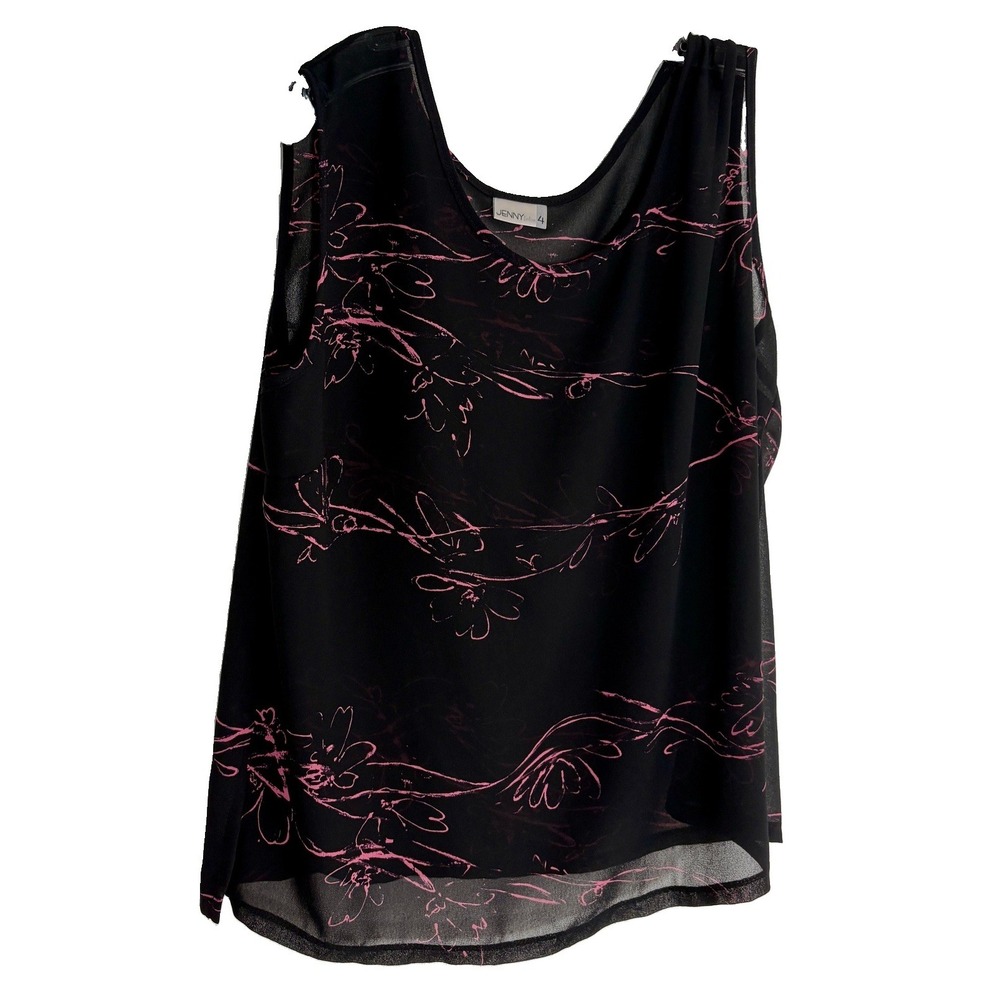 Vtg 90s Whimsygoth Sheer Floral BLouse Pink Outline Sketch Layered Tank Shell L